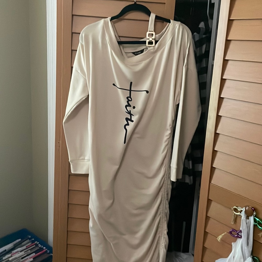 Cream long dress with faith written in black